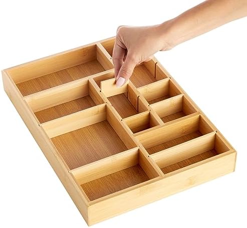 Juvale Drawer Organizer Tray - 8-Slot Drawer Divider for Utensils - Versatile Silverware Holder - Desk Tray for Office Supplies - 14 x 10 x 2 in, Brown, Bamboo by Juvale