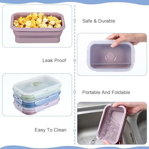 6 Pcs Silicone Food Containers 18.6 oz Collapsible Storage Containers with Airtight Lids Stacking Meal Prep Lunch Leftover Food Fruits Storage Foldable Box for Freezer Microwave Dishwasher Safe - Image 3