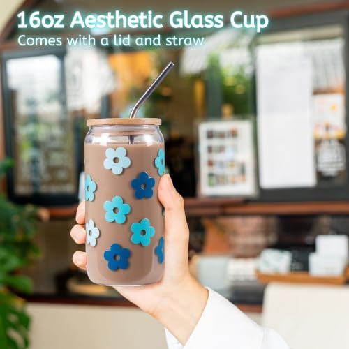 JTEWB Birthday Gifts For Women, Teen Girl, Her, Happy Birthday Gift Box For Girl, Women, Sister, Daughter, Friends, Cute Daisy Aesthetic Glass Cups Gift Set 7pcs (Aqua Turquoise) - Image 3