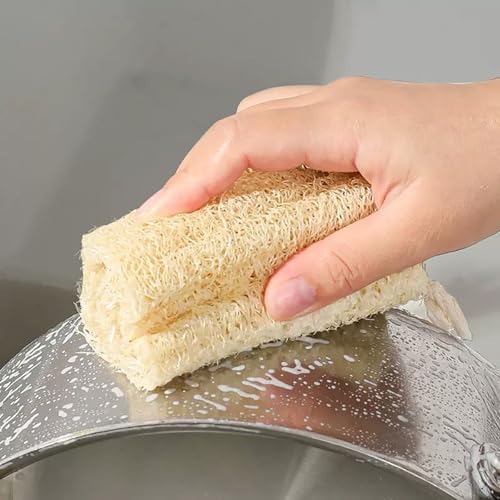Generic 3-Pack Natural Loofah Scrubbers | Kitchen Pot Scrubbers & Dishwashing Sponges | Non-Stick Oil Cleaning Cloths, Beige - Image 4