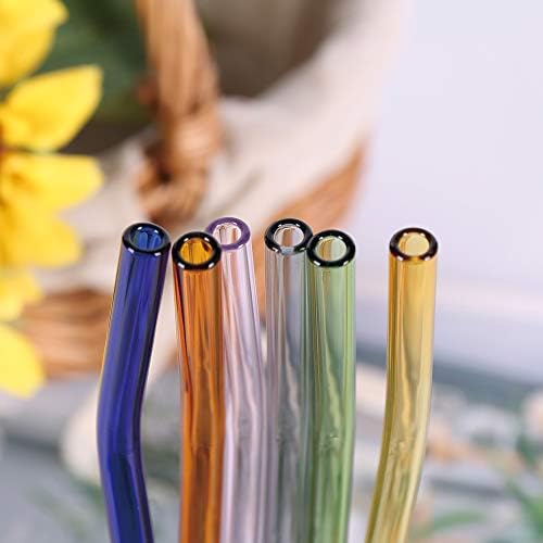 Reusable Glass Straws - 9" L x 8 mm W - Smoothie Drinking Straws for Smoothie, Milkshakes, Pack of 6 with 1 Cleaning Brush (mix1) - Image 4