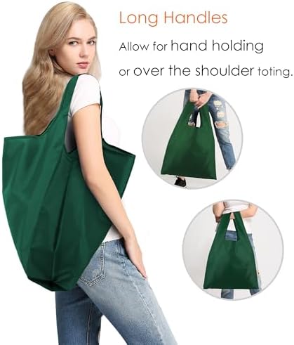 BeeGreen Christmas Green Reusable Grocery Bags with Zipper Storage Pouch 10 Packs Dark Green Reusable Shopping Bags Bulk Foldable-Machine Washable - Image 6