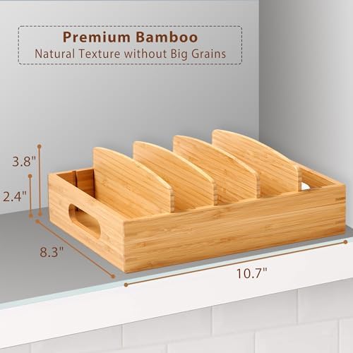 Umilife Bamboo Food Container Lid Organizer for Kitchen Cabinet and Drawer - Image 2
