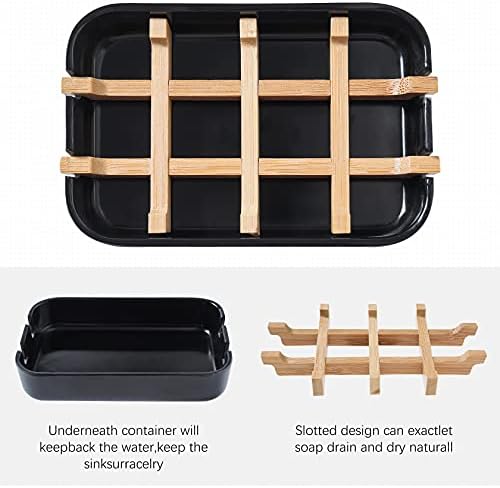 Soap Dishes for Bar Soap, Black Bathroom Soap Holder, Bamboo Soap Dishes Holder for Bathroom Shower, Bathroom Sink Soap Dish - Image 2