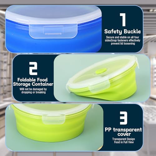4 Collapsible Food Storage Containers, Silicone Food Storage Containers, Round Collapsible Bowls with lids, Microwave Freezer Dishwasher Safe (Colorful) - Image 4