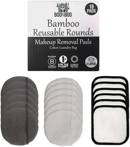 BOONBOO Reusable Makeup Removal Pads, Bamboo Cotton, 3-Layer, 18 Pieces by BOONBOO