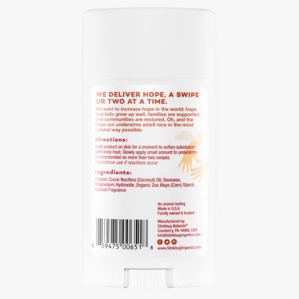 Stinkbug Naturals Organic Aluminum Free Deodorant Stick with Sandalwood + Vanilla, Coconut Oil and Essential Oils, Paraben Free, Sensitive Skin Deodorant, 2.1 Ounces Pack of 1