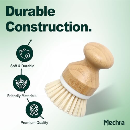 Bamboo Dish Scrub Brush with Natural Bristles by Mechra – Eco-Friendly Kitchen Cleaning Brush, Ergonomic Wooden Handle for Dishwashing, Pots, Pans & Sink Scrubbing - Image 3