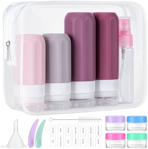 MODENGKONGJIAN 16 Pack Travel Bottles for Toiletries,TSA Approved Silicone Squeezable Travel Shampoo Bottles, 3oz Leak Proof Refillable Toiletry Cosmetic Containers (16PCS/Cranberry) by MODENGKONGJIAN