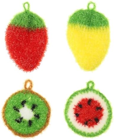 PATIKIL Dish Scrubber, 4 Pcs Non Scratch Cleaning Sponge Hand Crochet Double Layered Durable Dish Cloth Kitchen Sponge for Washing Dishes for Cookware Tubs, Watermelon & Fruit & Strawberry by PATIKIL