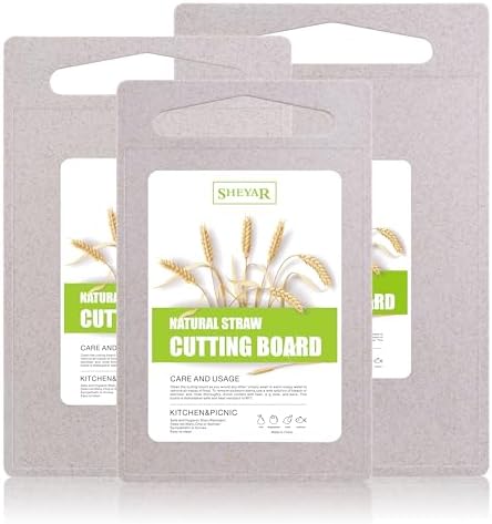3PCS Cutting Board for Kitchen, Wheat Straw Fiber Cutting Board, Dish Washer Safe, w/Juice Grooves for Meat, Veggies, Easy Grip Handle, Non-slip Surface, Eco-friendly（XS+M+XL） by zzsbrm