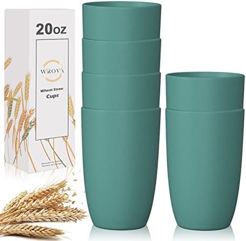 Wrova Wheat Straw Cups 6 PCS Good Alternative to Plastic Reusable Cups 20 oz Unbreakable Drinking Cup Reusable Dishwasher Safe Water Plastic Glasses Green by WROVA