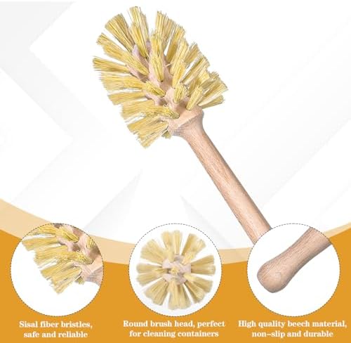 6-Pack Natural Wood Dish Brush Set with Long Beechwood Handle & Sisal Bristles, 13.8 x 2.7 Inch Bottle Brush for Cleaning Jars, Mugs, Glasses, Vases, Pitchers - Image 3