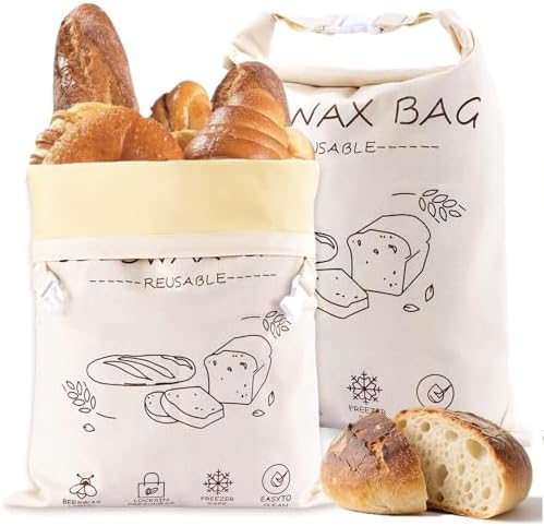 Reusable Beeswax Bread Bag - Bread Bags for Homemade Bread,Cotton Sourdough Bread Bags, Sourdough Storage Bag (2 Pack) by NEOHANA
