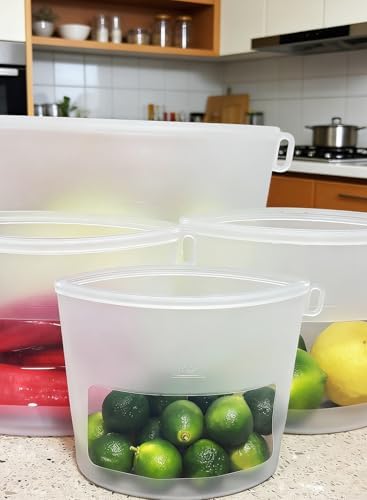 Reusable Silicone Food Storage Bags (Set of 4), Dishwasher Oven Microwave Freezer Safe, Eco-Friendly Leakproof Sous Vide Bags, Premium Lunch Containers, 1 Snack 2 Sandwich 1 Half Gallon, Clear - Image 5