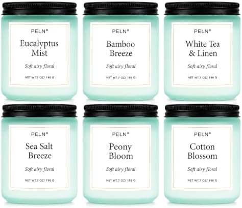 Scented Candles Gift Set, 6-Pack 7 oz Soy Candles, Fresh Botanical Scents by PELN