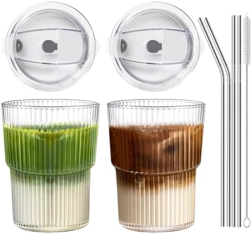 Iced Coffee Cups with Lids and Straws Set of 2, 16 Oz Unbreakable Plastic Drinking Cups Reusable Iced Coffee Cup to Go for Iced Tea,Juice, Water,BPA Free, Dishwasher Safe by R%C3%89%CE%91LW%C3%81Y