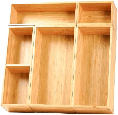 Umilife Drawer Organizer Storage Boxes, 2.5" High Bamboo Drawer Dividers, 5 Rearrangeable Bins for Kitchen, Office Desktop, Clothing, Makeup, vanity, Jewelry by Umilife