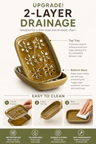 Miamolo 2 Layer Soap Dishes for Shower with Drainage, Keep Soap Bars Dry - Image 3
