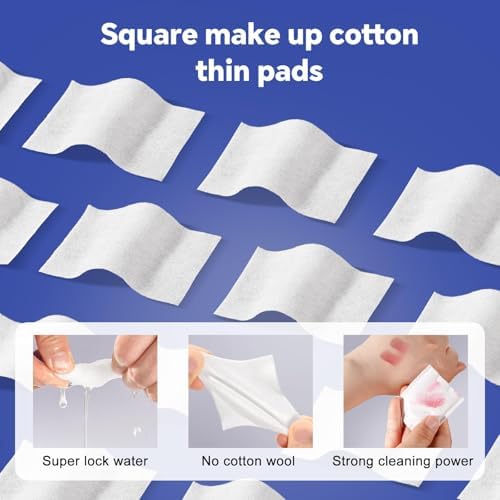 Square Cotton Pads for Face (475 Count) - 100% Pure Cotton, Soft Lint-Free Makeup Remover Pads for Facial and Eye Use, Double-Sided Design to Save Water and Hypoallergenic (75 Thick & 400 Ultra-Thin) - Image 5