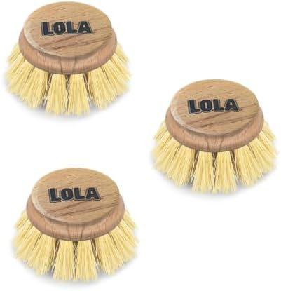 LOLA Replacement Large Head for The Original Tampico Vegetable & Dish Brush, 3 Pack, 3" Head, Made from Sustainable Birch Wood by LolaProducts