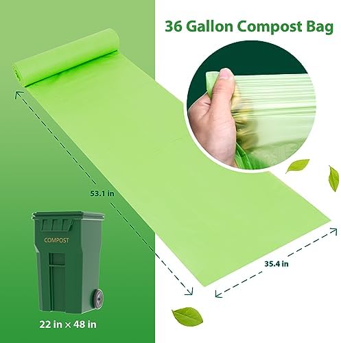 GreFusion Compostable 36 gallon Trash Bags, Extra Thick 1.28 Mills, Compost 36 Gal Trash Bags (Kitchen Tall Garbage Bags), Compostable Lawn & Leaf Yard Waste bags,ASTM D6400,Bpi Certified - Image 2