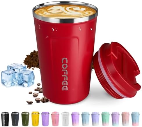SPLMIFA Travel coffee mugs leak-proof, reusable coffee cup with lid, stainless steel vacuum insulated coffee tumblers, thermal insulation cups for men & women keep drinks hot & cold (2nd-Red, 17OZ) by SPLMIFA