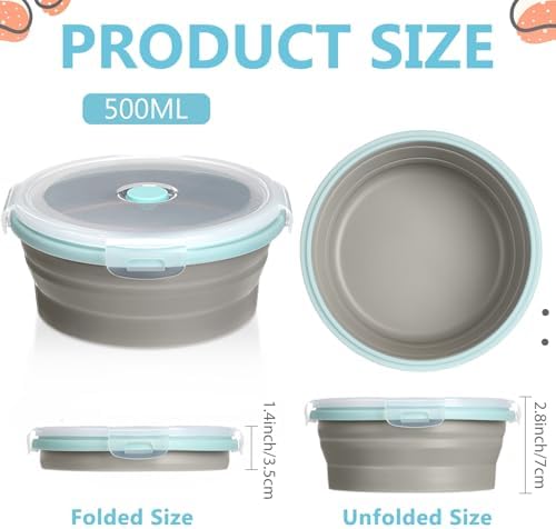 Suclain 4 Pcs Collapsible Bowls with Lids Silicone Camping Food Storage Container Expandable Folding Salad Lunch Box Travel Container for Hiking Camping - Image 2