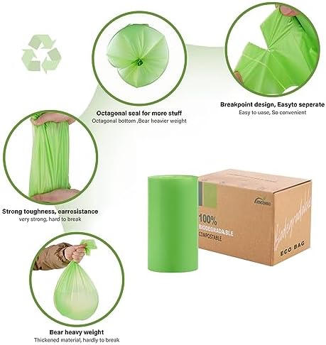 Compost Bags 13 Gallon, 50Liter Extra Thick 1.1 Mils Compostable Food scrap waste bags with US BPI ASTM D6400 and Europe OK Compost Home Certified - Image 3