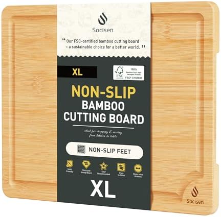 Extra Large Bamboo Board Charcuterie Non Slip Feet Over Sink Wooden Cutting Chopping Board Butcher Block Nice Solid Thick Juice Groove Big Xl XXl xlarge Hardwood Kitchen Counter Organic Meat BBQ Kit by Socisen