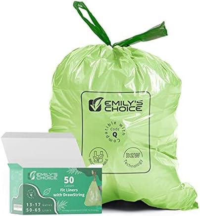 Emily's Choice Biodegradable Trash Bag Code Q (50 count), Heavy Duty Tall Trash Bag compatible with Simplehuman Code Q,13-17 Gallons, ATSM 6954, D2W, 1.2mil / 30 micron Thickness by EmilysChoice