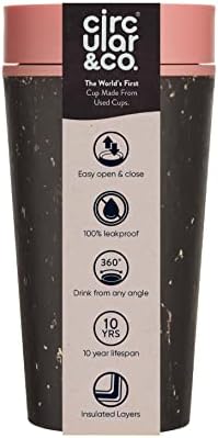 Circular and Co Leakproof Reusable Coffee Cup 12oz/340ml - The World's First Travel Mug Made from Recycled Coffee Cups, 100% Leak-Proof, Sustainable & Insulated (Black & Giggle Pink) by CircularCo