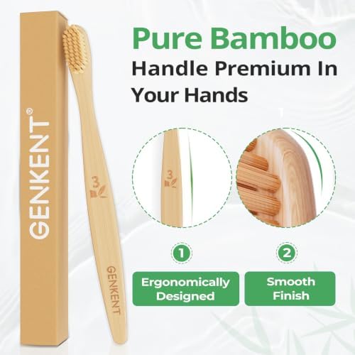 GENKENT Bamboo Toothbrushes Medium Bristle for Adults, 12 Pack, 0.2mm Bristles - Image 4