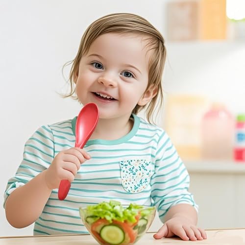 Wheat Straw Portable Spoon and Fork Set, Plastic Work School Cutlery (Red) - Image 4
