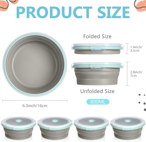 Suclain 4 Pcs Collapsible Bowls with Lids Silicone Camping Food Storage Container Expandable Folding Salad Lunch Box Travel Container for Hiking Camping - Image 2