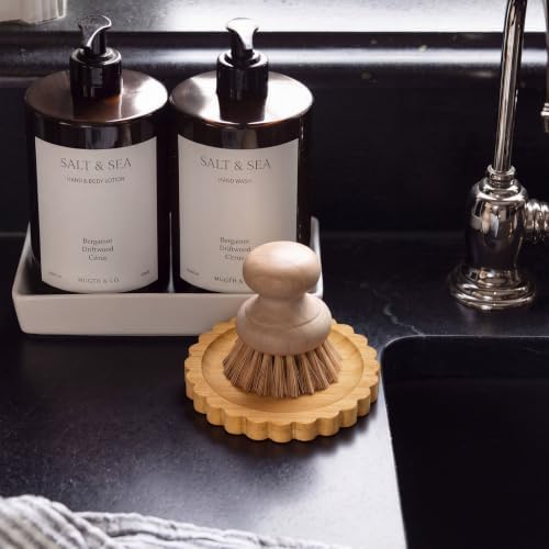 Scalloped Bamboo Soap Dispenser Tray Bathroom Rustic Decor Bamboo Countertop Tray Scalloped Soap Dish Jewelry Holder Vanity Bathtub Organizer for Bathroom Kitchen Home Decor(3.5'',Round) - Image 5