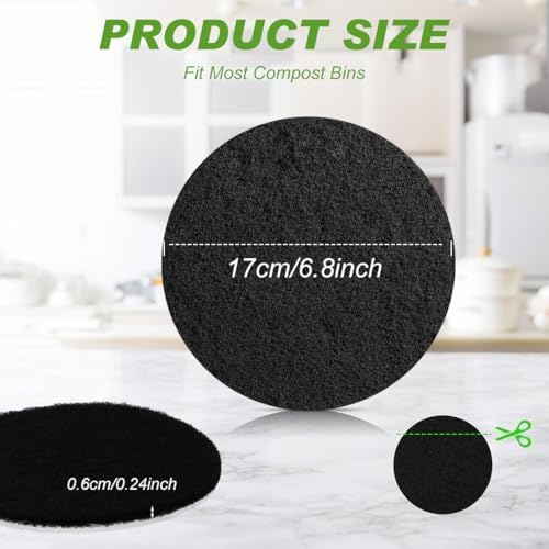 Charcoal Filters for Compost Bucket Activated Charcoal Filter for Countertop Bin Pail Replacement Filters Round 6.8 Inch 4 Pack - Image 2