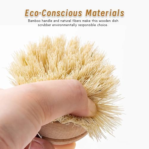 Wooden Dish Brush 4Pcs Natural Bamboo Dish Brush with Sisal Fibers Eco-Friendly Scrubber for Kitchen Cleaning - Image 5