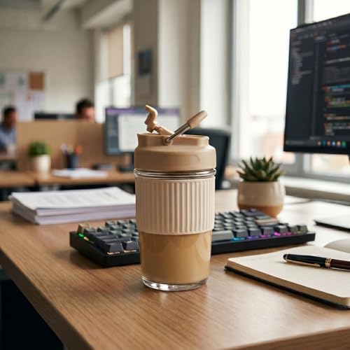 Sivaphe Reusable Glass Ice Hot Coffee Cup 16 oz, Portable Travel Mug with Spill-Proof Lid and Thermal Sleeve for Home Office Blue - Image 6