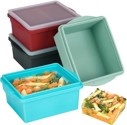 2‑Cup Silicone Freezer Trays with Lids, Silicone freezer molds, 4 Pack by Xomoo