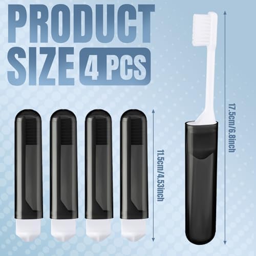 Patelai 4 Pcs Travel Toothbrush Mini Foldable with Case,Black Color - Image 2