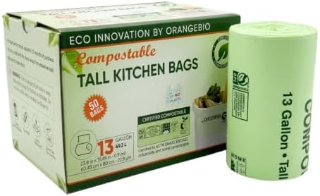 OrangeBio 13 Gallon Compostable Trash Bags, 50 Count, BPI Home Certified by OrangeBio