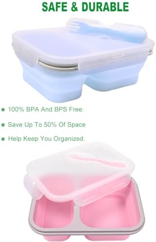 2 Pack Collapsible Silicone Bento Lunch Boxes With Lids,2 Compartments, Divided Lunch Food Storage Containers, 37.2 oz, Safe in Microwave, Dishwasher and Freezer, BPA Free - Image 5