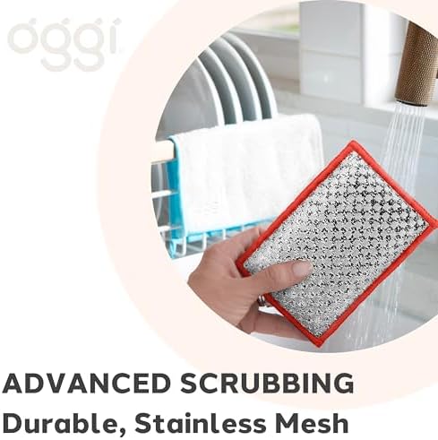OGGI Bambou Odor-Free Scrubbing Sponges - Natural Scrub Sponges for Dishes, 91% Bamboo-Derived Rayon Cellulose Fiber, Reusable, Absorbent, Durable Scrubbers, Non-Scratch, Washable - 3 pcs, 7x4 - Image 4