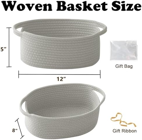 Grey Woven Rope Basket - Baby Gift Basket with Bag & Ribbon - Image 2