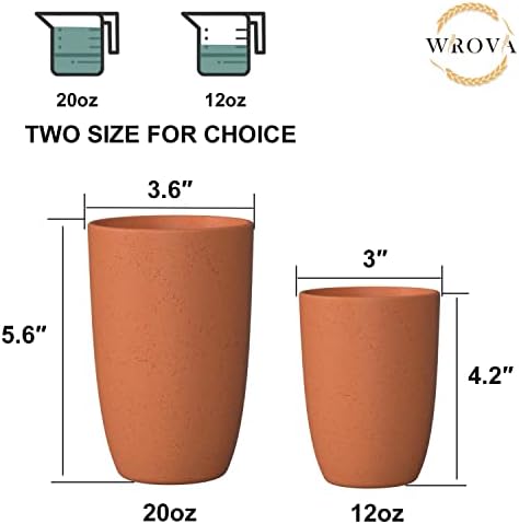 Wrova Wheat Straw Cups 6 PCS Good Alternative to Plastic Reusable Cups 20 oz Unbreakable Drinking Cup Reusable Dishwasher Safe Water Plastic Glasses Orange - Image 3