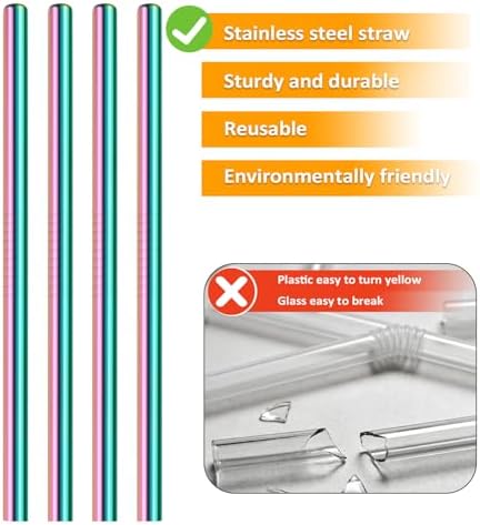Lazycorner 16 Pcs Metal Straw Reusable 8.5" 10.5" 6mm Stainless Steel Straws for Tumblers 20oz-32oz, Rainbow Drinking Straws with Silicone Tips, 4 Straw Cleaner Brush, 1 Travel Case - Image 6