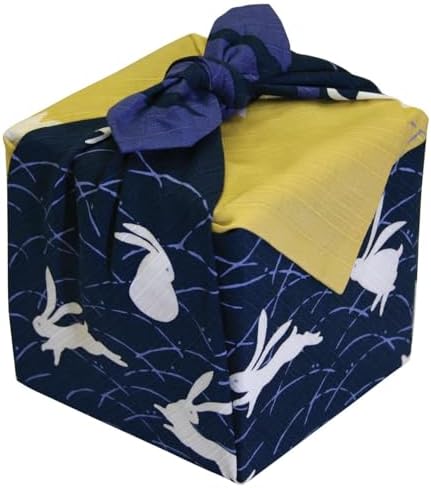 Furoshiki Japanese Wrapping Cloth, Large Size 27.6x27.6 Inch 70cm Reusable Gift Wrap, Eco-Friendly Fabric for Bento Bag, Wine Bottle, Table Decor Washable & Wrinkle Resistant (Moon Dancing Rabbit) by Unknown