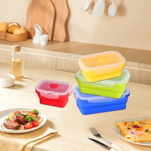 4 Collapsible Food Storage Containers, Silicone Food Storage Containers with Plastic Airtight Lids, Collapsible Storage Containers for Food Camping, Microwave Dishwasher Freezer Safe - Image 5