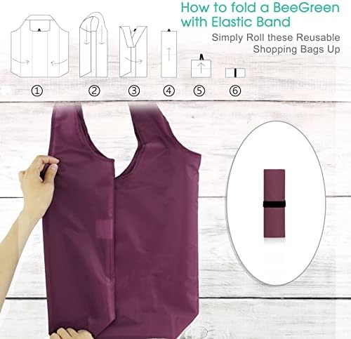 BeeGreen Burgundy Reusable Grocery Bags Wine Red Reusable Kitchen Bags Bulk Foldable-Machine Washable with Zipper Storage Pouch 50 Packs - Image 4